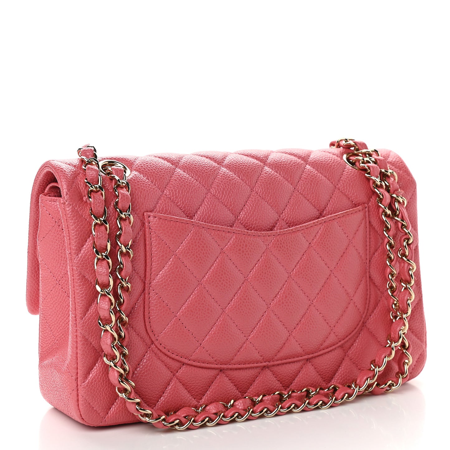 Metallic Caviar Quilted Medium Double Flap Pink