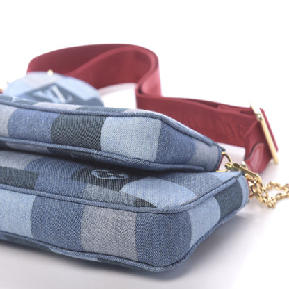 Louis Vuitton Denim Damier Monogram Patchwork Multi Pochette Accessories Blue Rouge 9 of 10