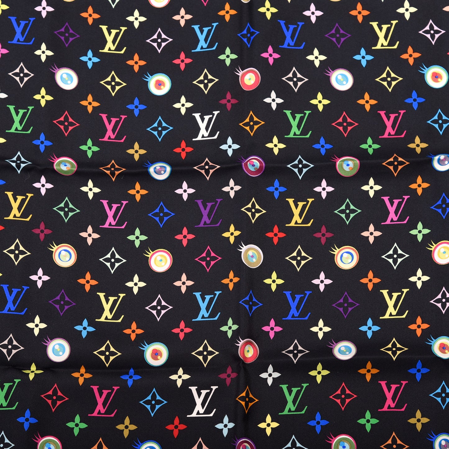 Silk Multicolor Eye Love Scarf Black