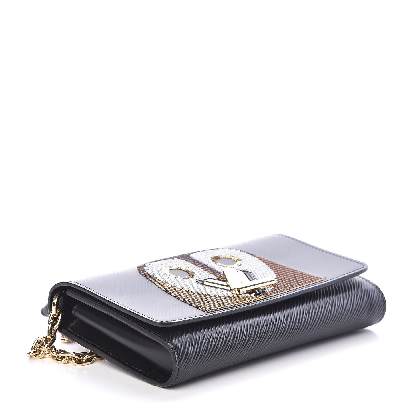 Epi Sequin Night Bird Twist Chain Wallet Black