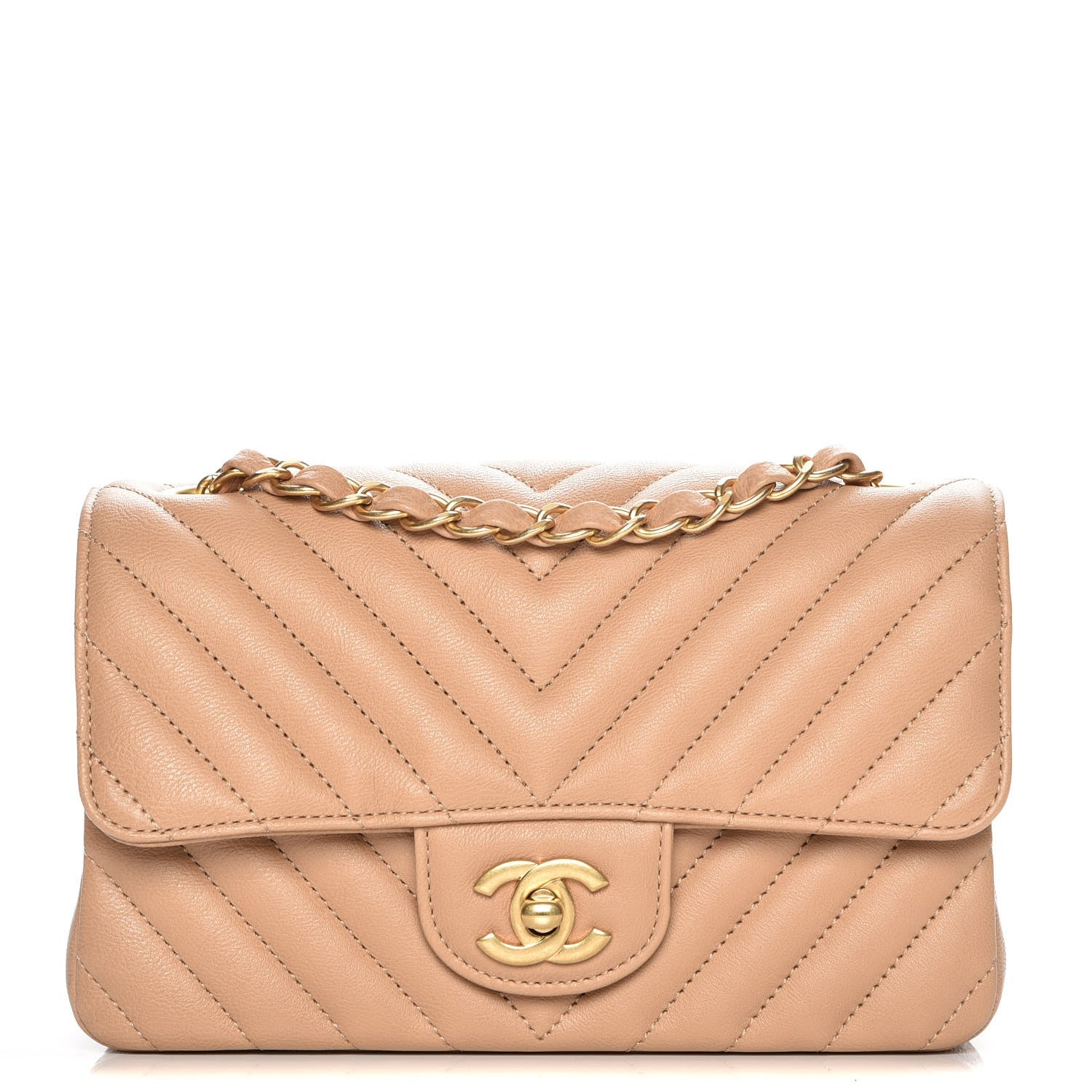 Chanel Calfskin Chevron Quilted Mini Rectangular Flap Dark Beige 1 of 8