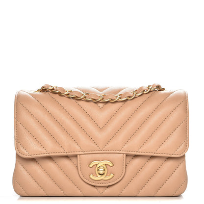Chanel Calfskin Chevron Quilted Mini Rectangular Flap Dark Beige 1 of 8