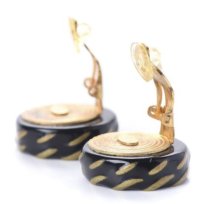Chanel Resin CC Clip On Earrings Black Gold 3 of 5