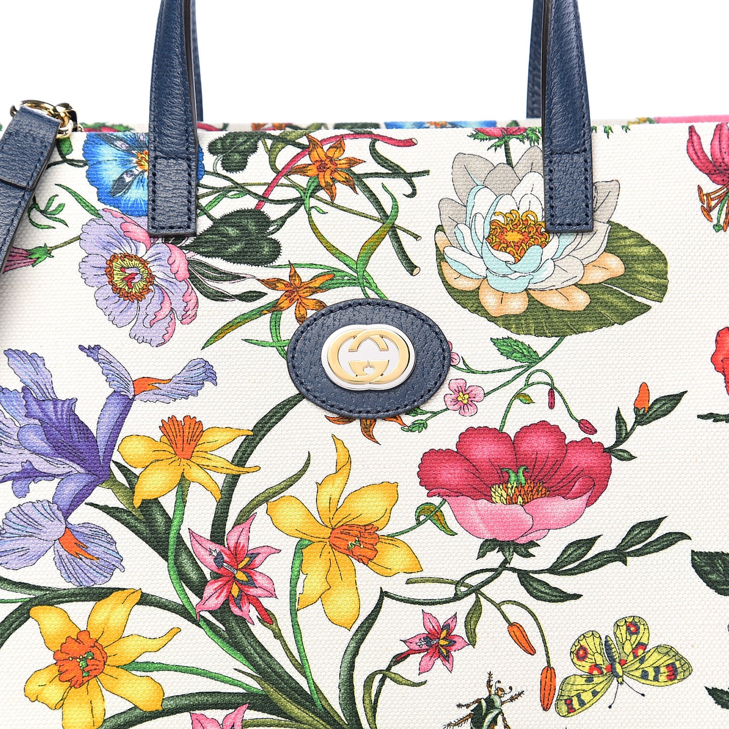 Canvas Medium Flora Tote White Multicolor Blue Agata