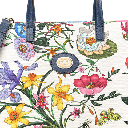 Gucci Canvas Medium Flora Tote White Multicolor Blue Agata 7 of 9
