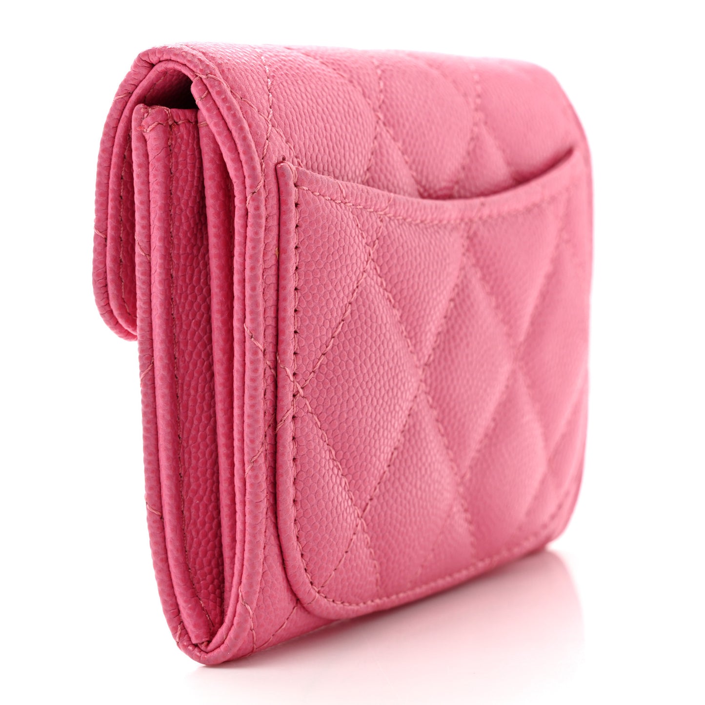 Caviar Quilted Flap Card Holder Wallet Pink