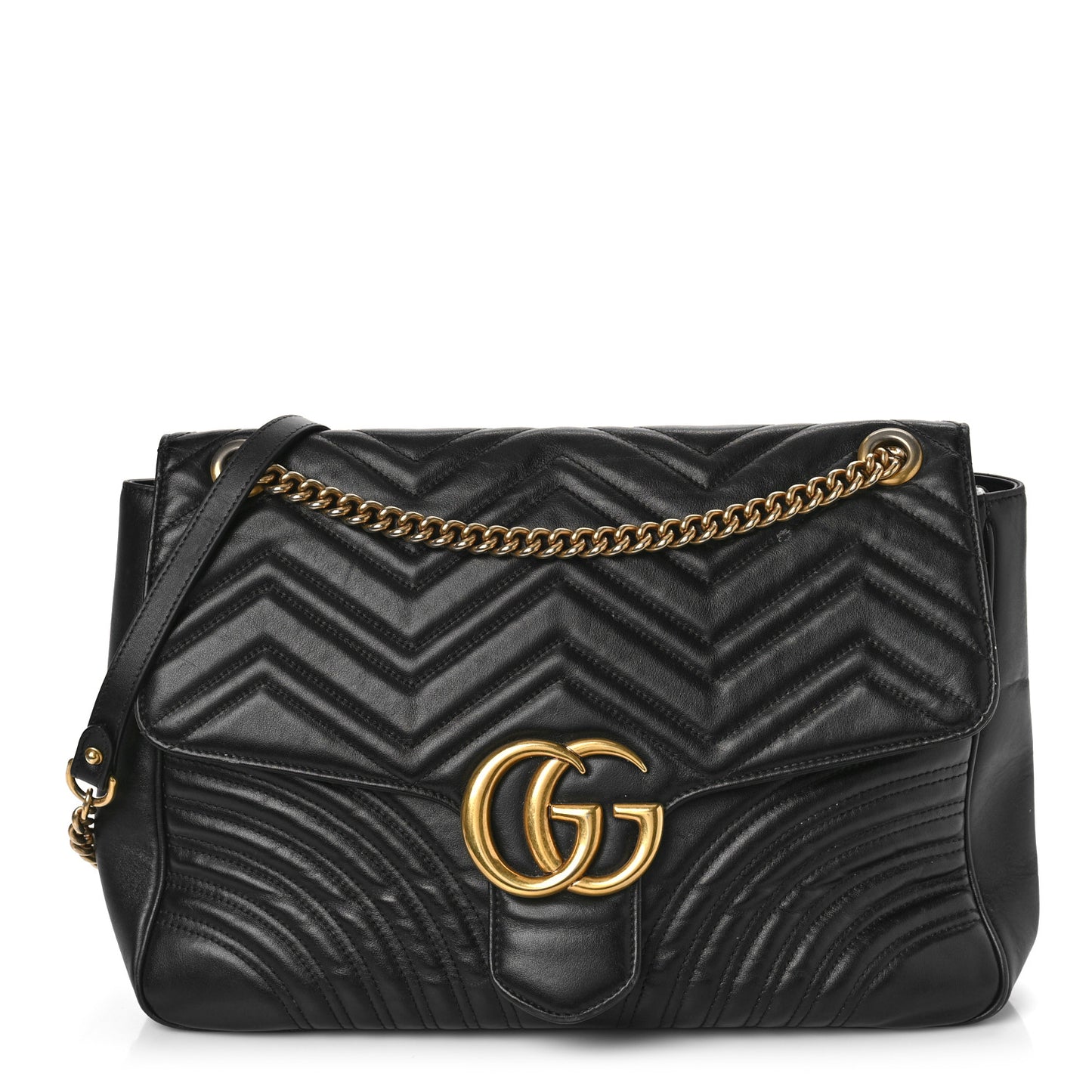 Calfskin Matelasse Large GG Marmont Shoulder Bag Black