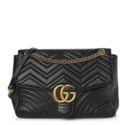 Gucci Calfskin Matelasse Large GG Marmont Shoulder Bag Black 1 of 16