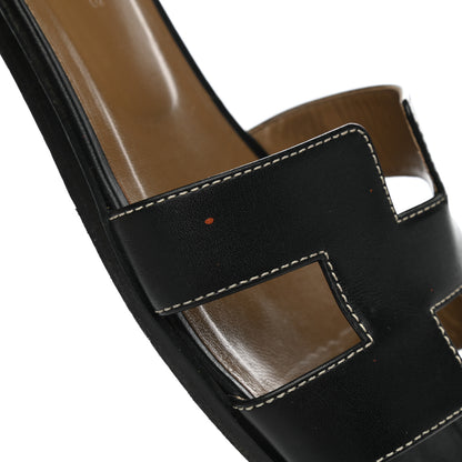 Hermes Box Calfskin Oran Sandals 38.5 Black 9 of 10