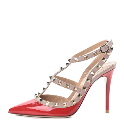 Valentino Garavani Patent Rockstud Ankle Strap 100mm Pumps 37.5 Rosso Valentino Poudre 1 of 7