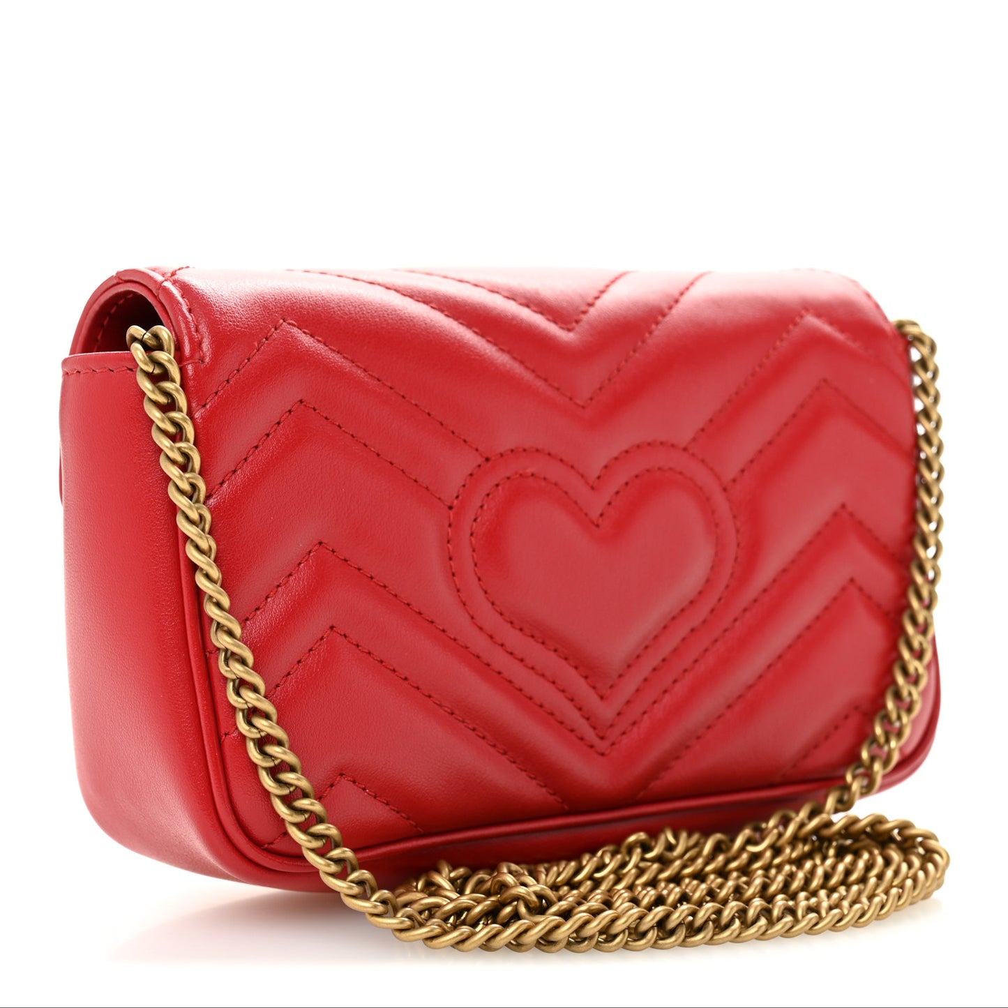 Calfskin Matelasse Super Mini GG Marmont Shoulder Bag Hibiscus Red