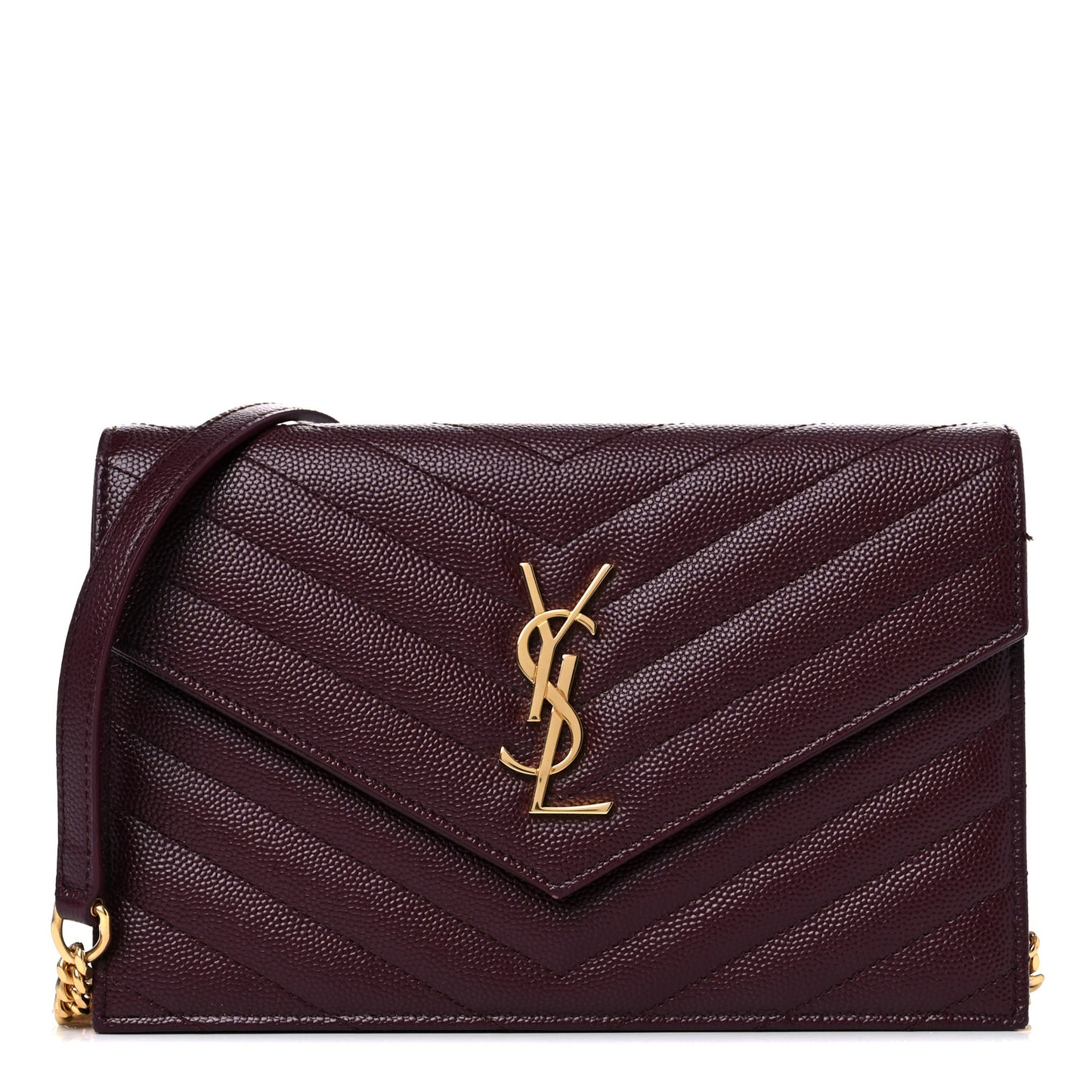 Grain De Poudre Matelasse Chevron Monogram Envelope Chain Wallet Rouge Legion