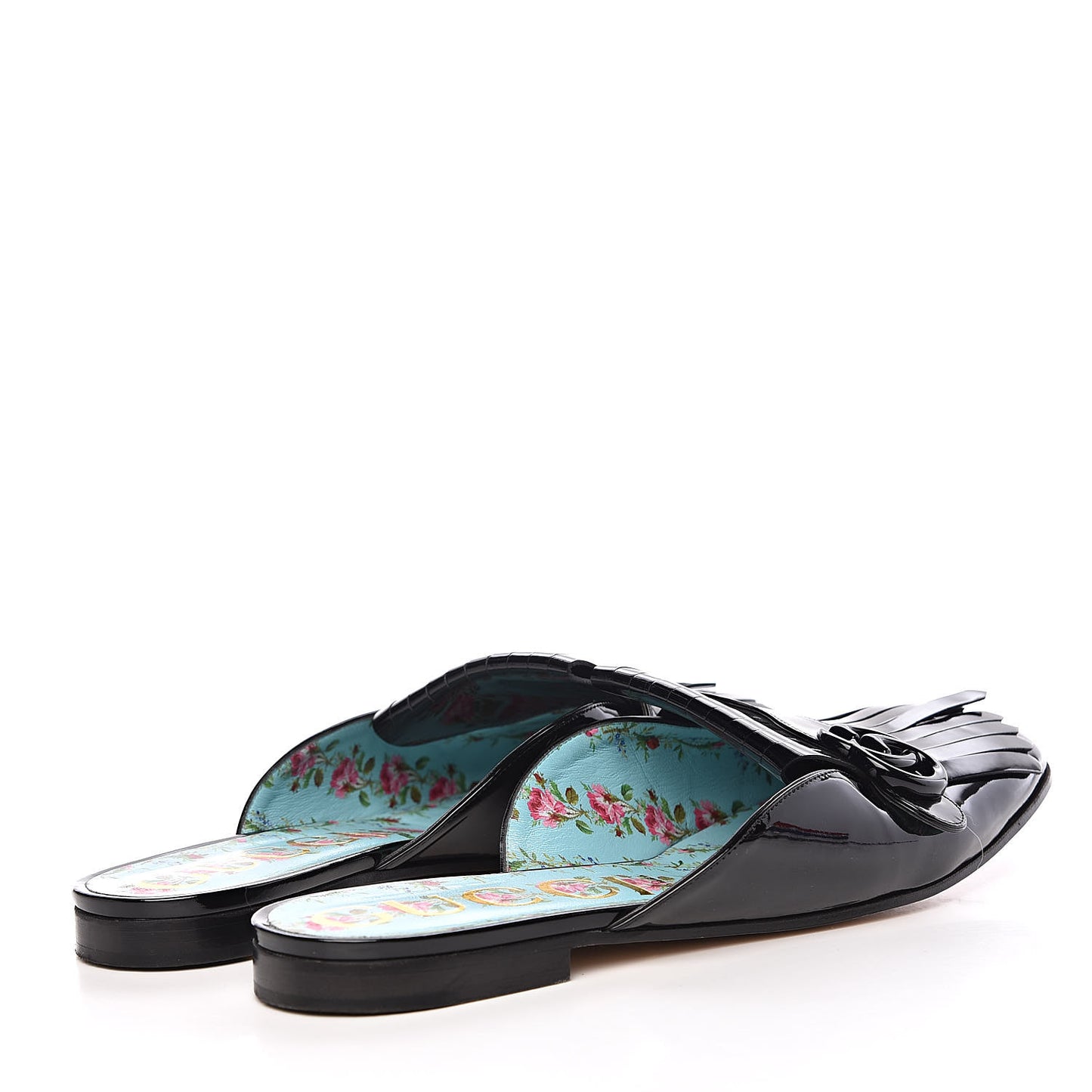 Vernice Crystal GG Marmont Fringe Slippers 42 Black