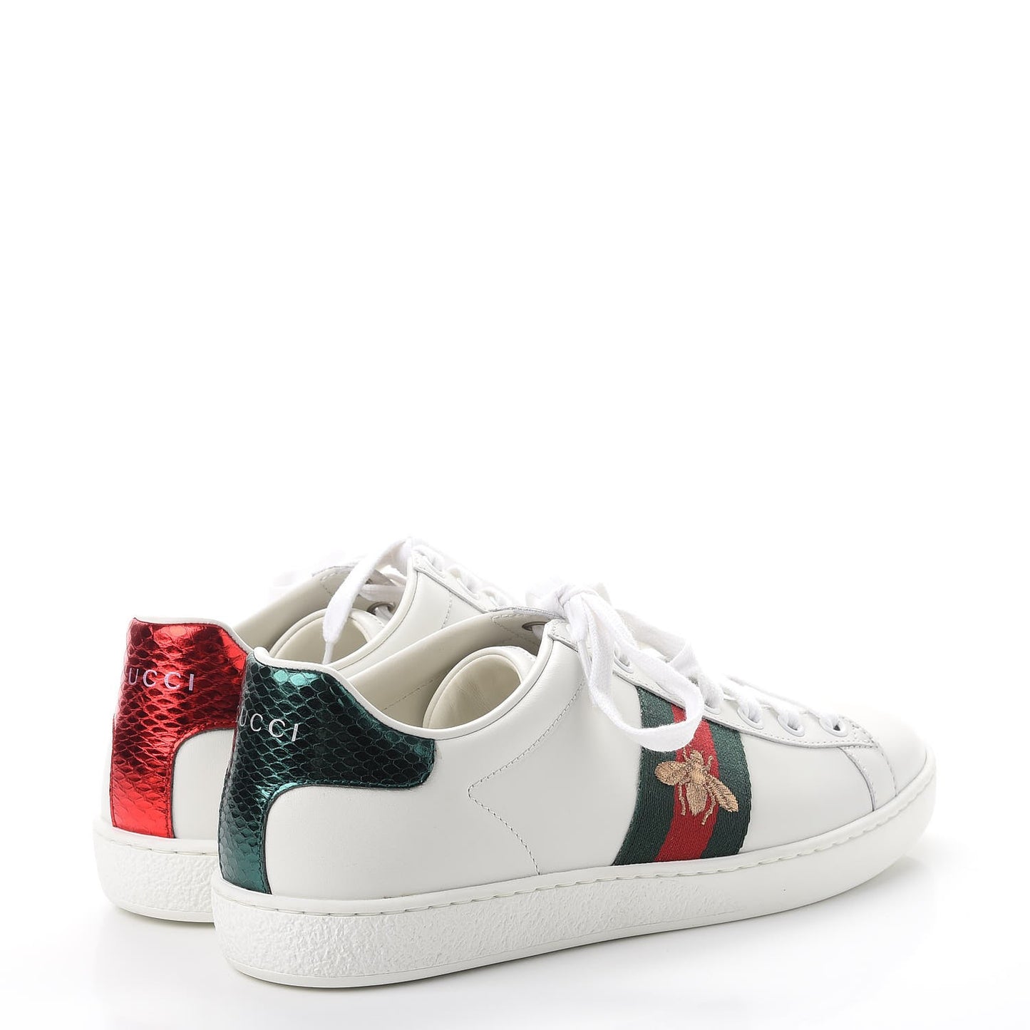 Calfskin Ayers Bee Embroidered Womens Ace Sneakers 37.5 White Green