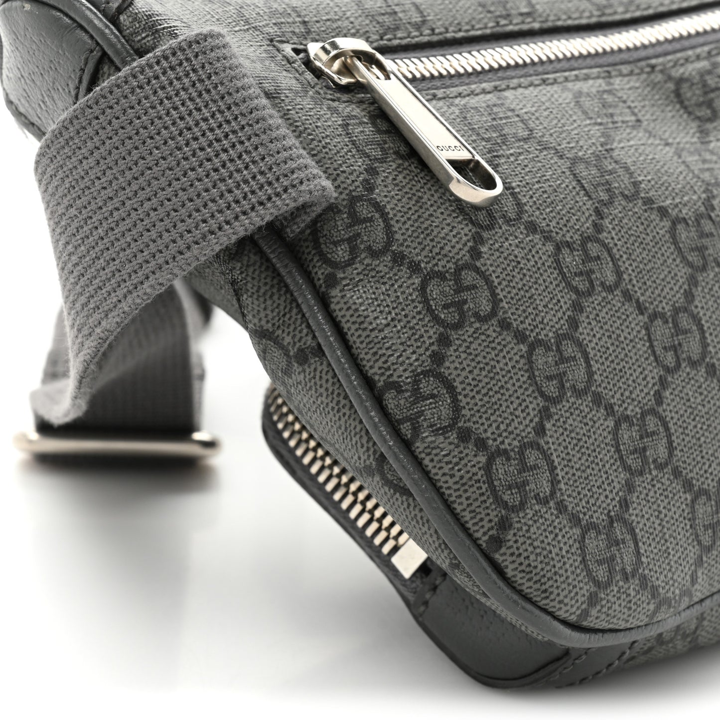 GG Supreme Monogram Textured Dollar Calfskin Ophidia Belt Bag Grey Black Graphite Grey