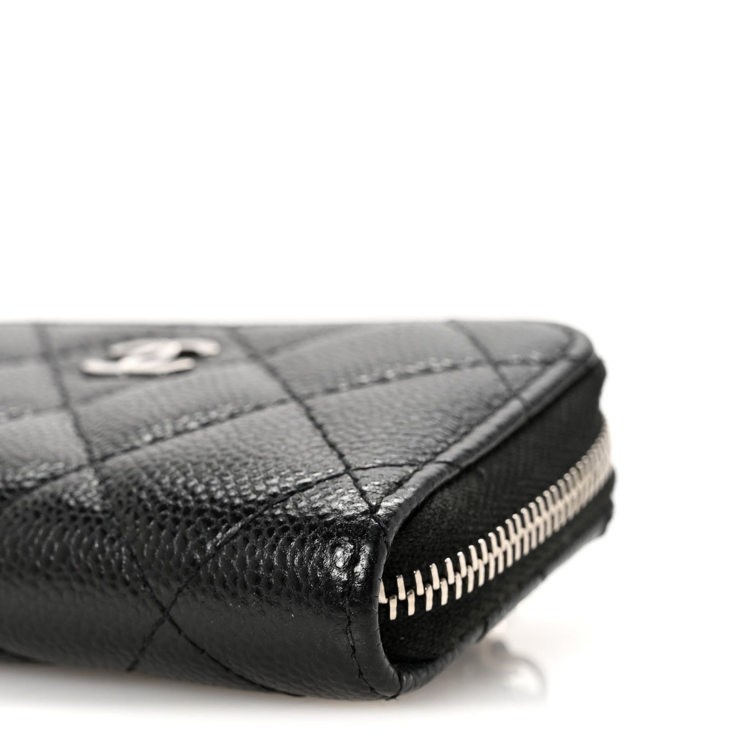 Caviar Quilted Zip Around Coin Purse Wallet On Chain Black