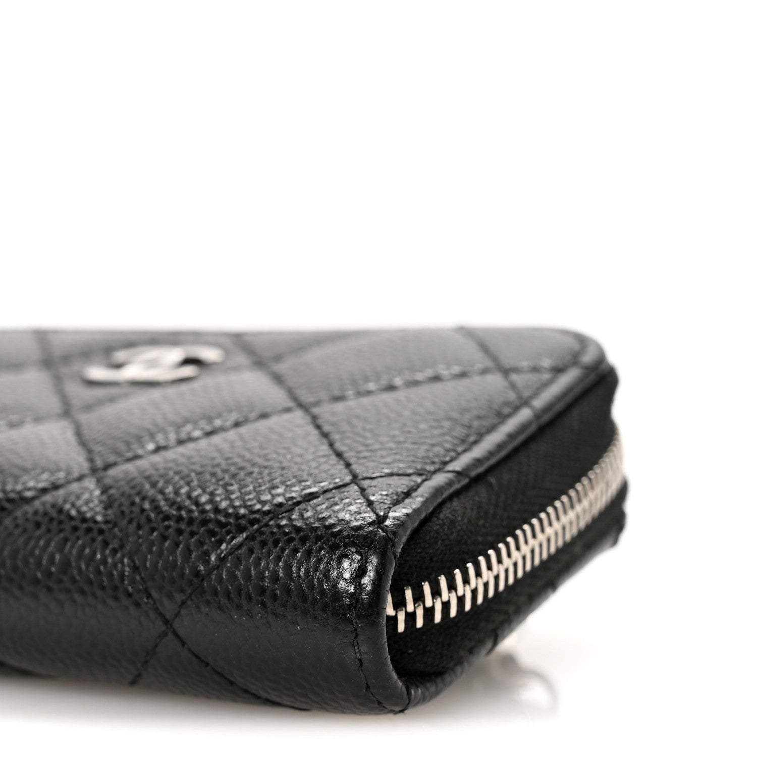 Chanel Caviar Quilted Zip Around Coin Purse Wallet On Chain Black 10 of 10