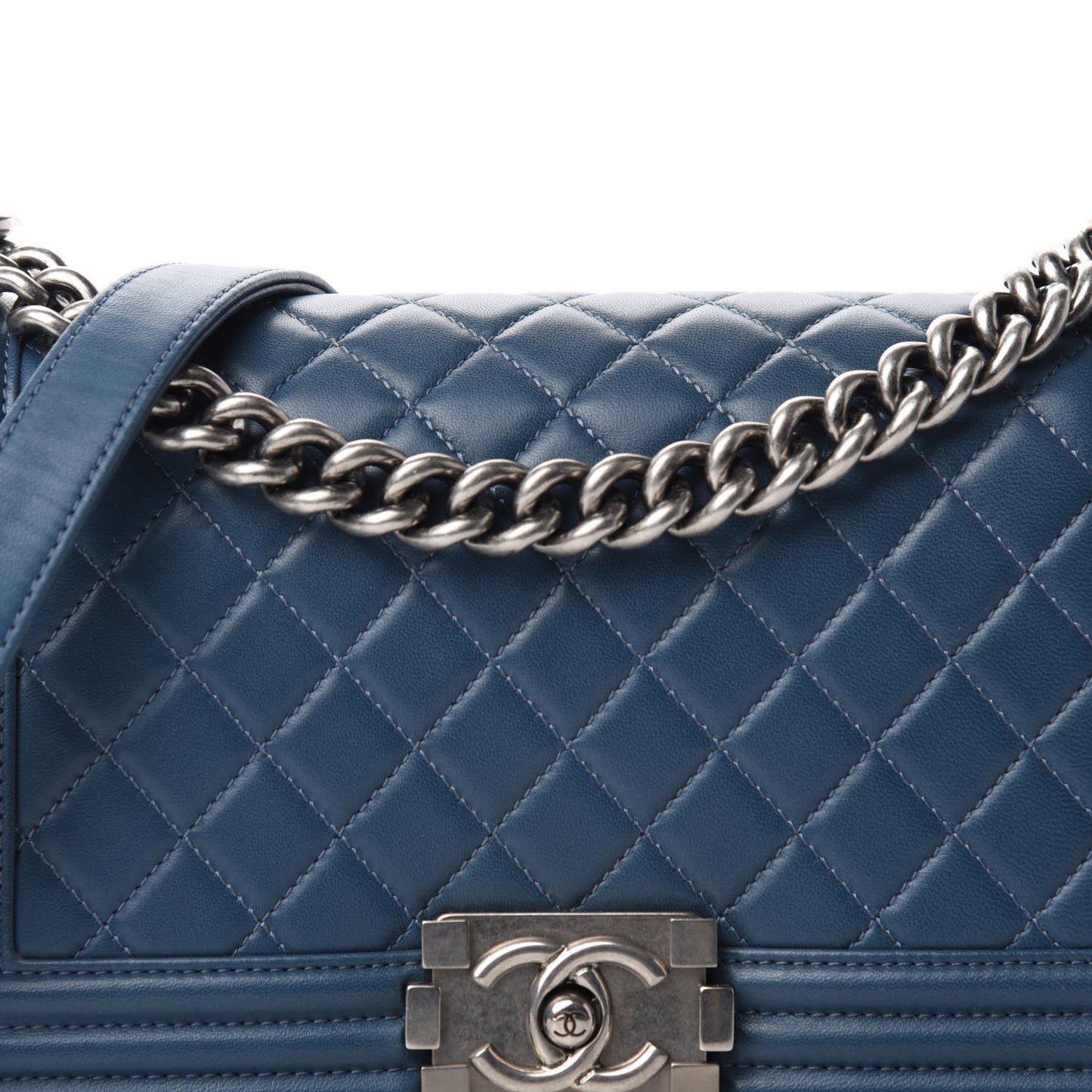 Lambskin Quilted Medium Boy Flap Blue