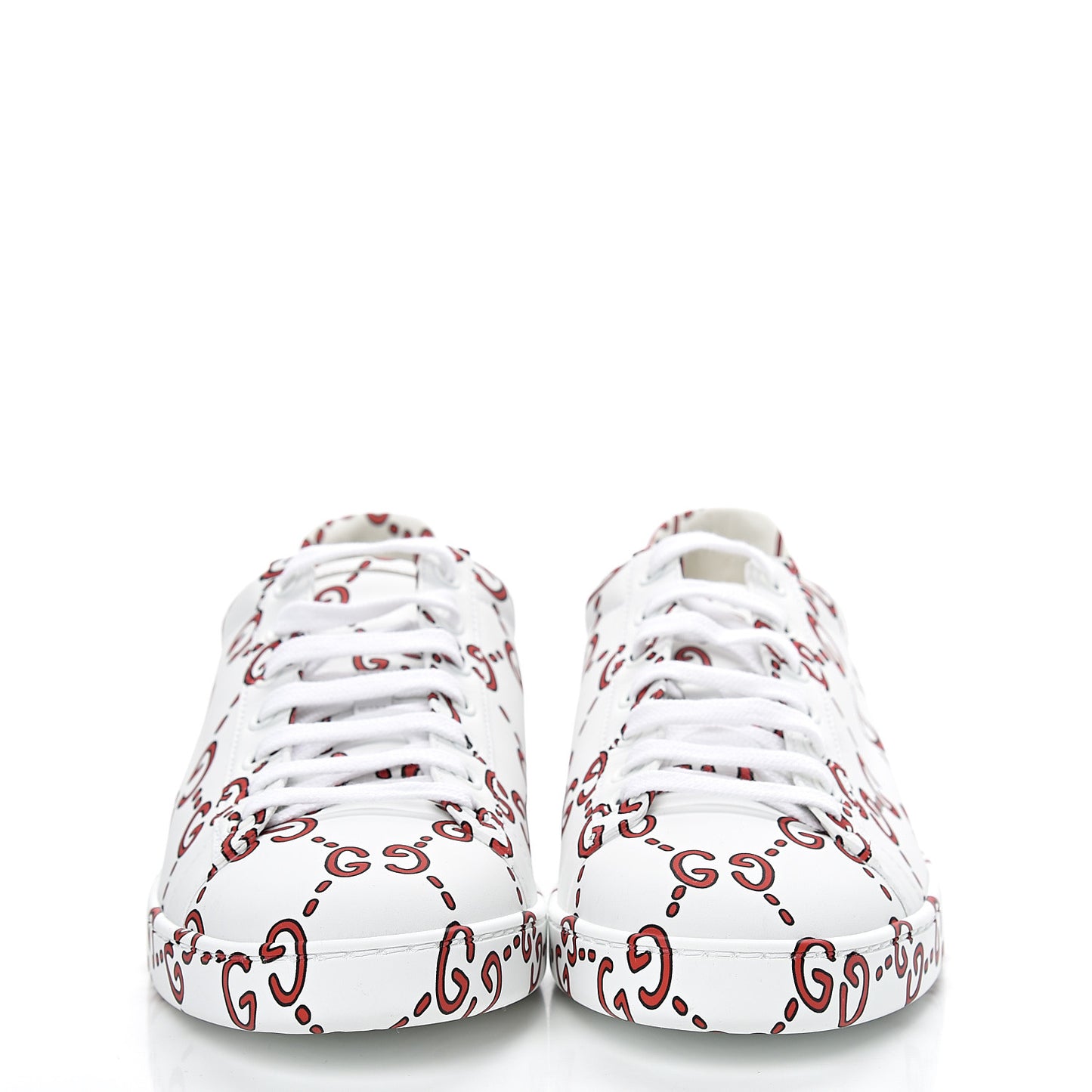 Calfskin GucciGhost Print Womens Ace Sneakers 40.5 White Hibiscus Red