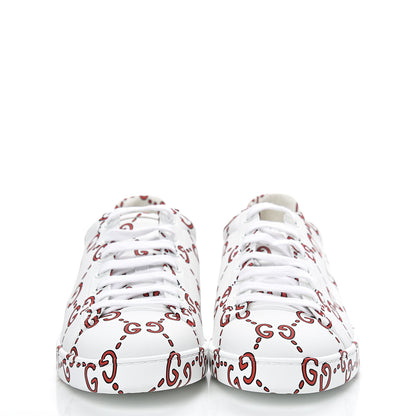 Gucci Calfskin GucciGhost Print Womens Ace Sneakers 40.5 White Hibiscus Red 2 of 10