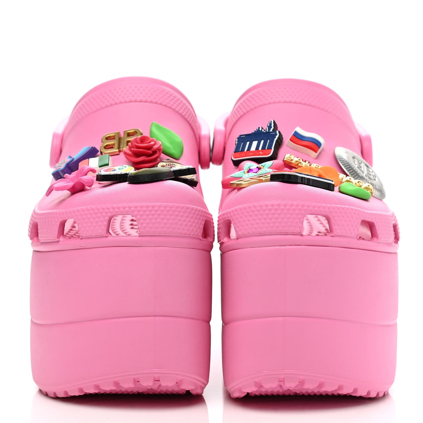 X CROCS Rubber Textured Womens Platform Sandals 35 Rose Bonbon
