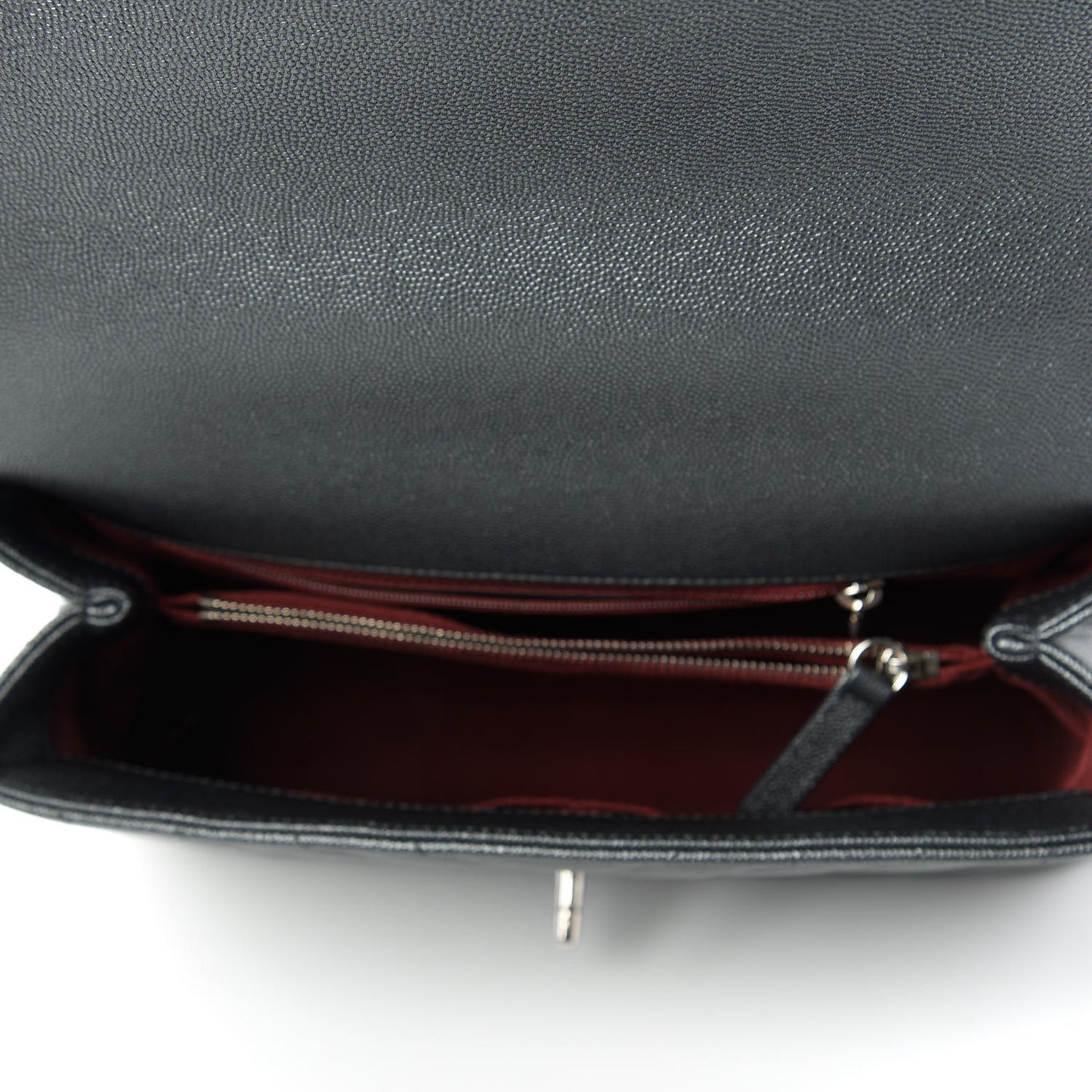 Iridescent Caviar Chevron Quilted Small Coco Handle Flap Black