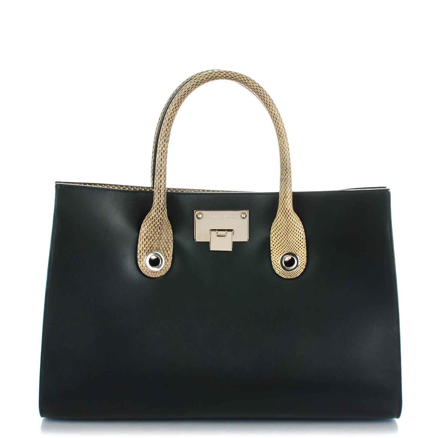 Calfskin Snakeskin Embossed Riley Tote Black