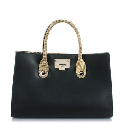 Jimmy Choo Calfskin Snakeskin Embossed Riley Tote Black 1 of 6