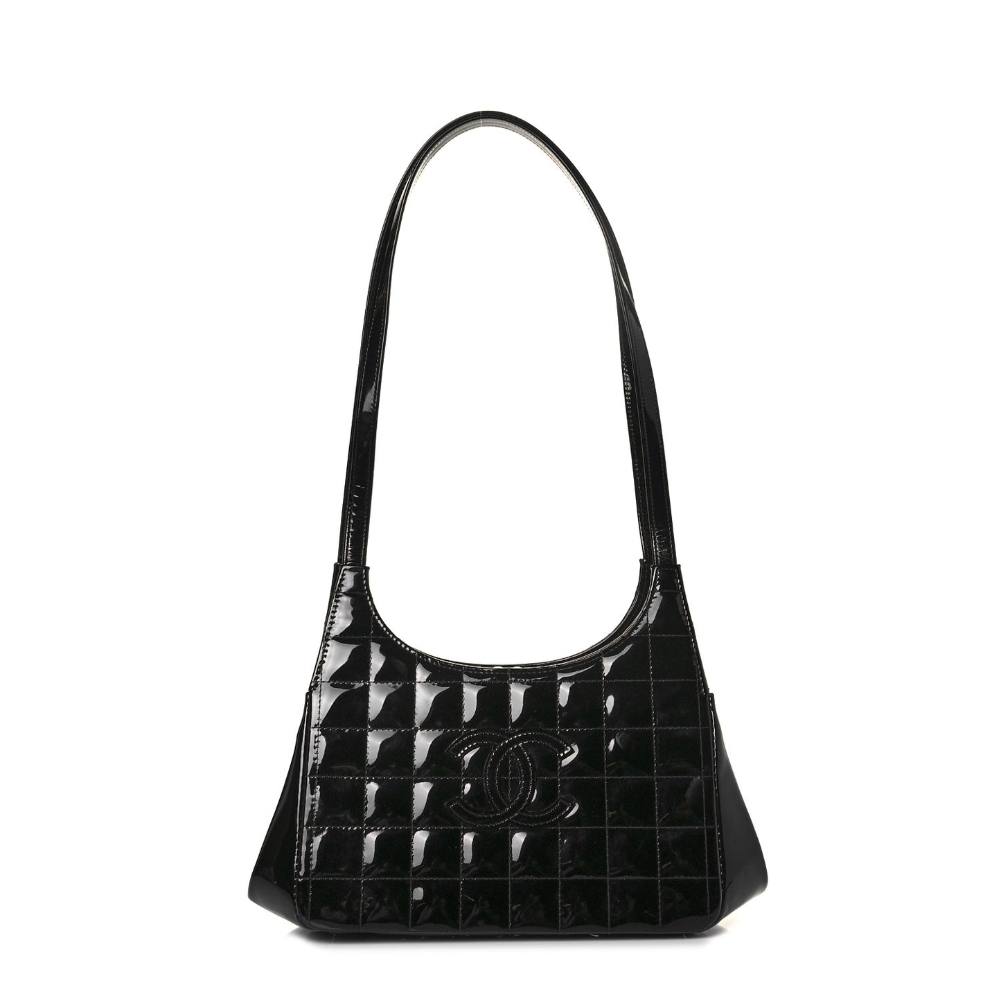 Patent Chocolate Bar Quilted CC Shoulder Bag Black