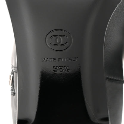 Chanel Calfskin Patent Cap Toe Quilted Logo Knee High Boots 38.5 Black 7 of 9