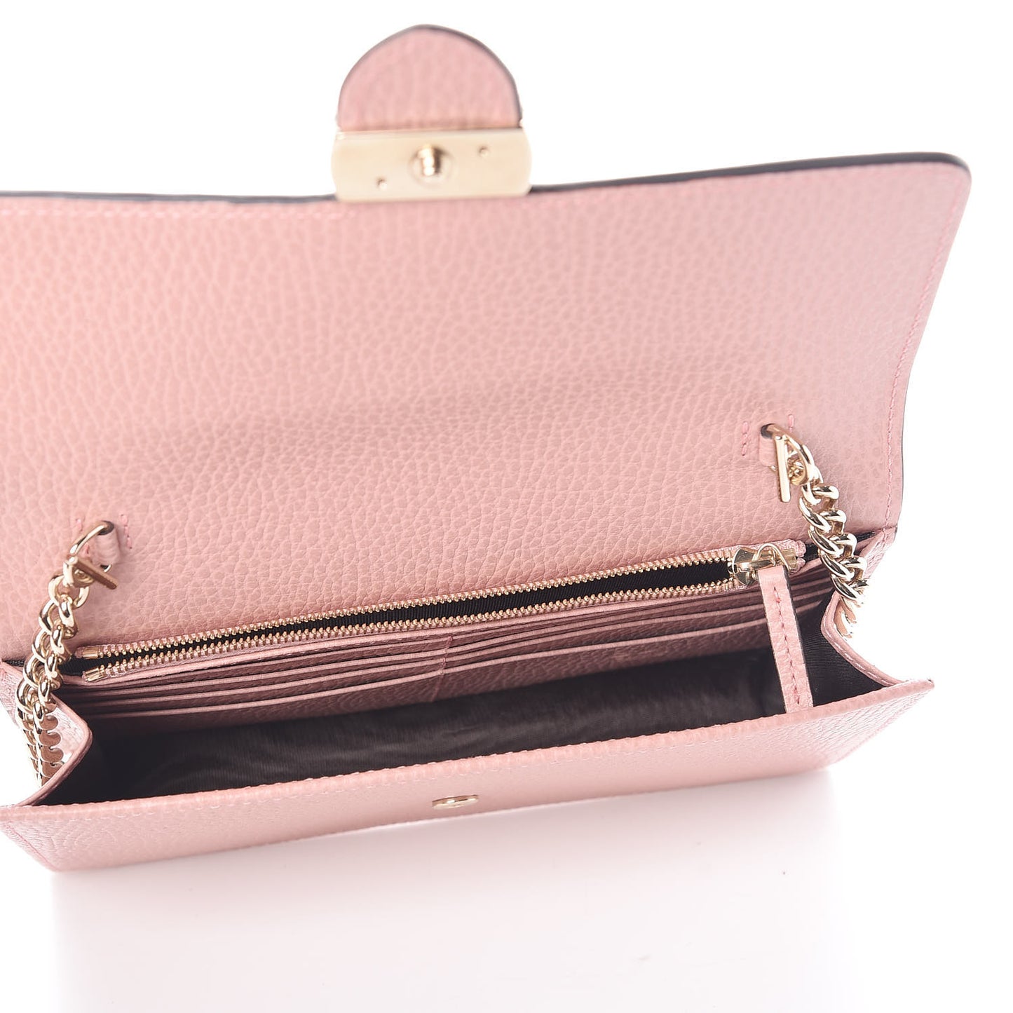 Dollar Calfskin Interlocking G Chain Wallet Soft Pink