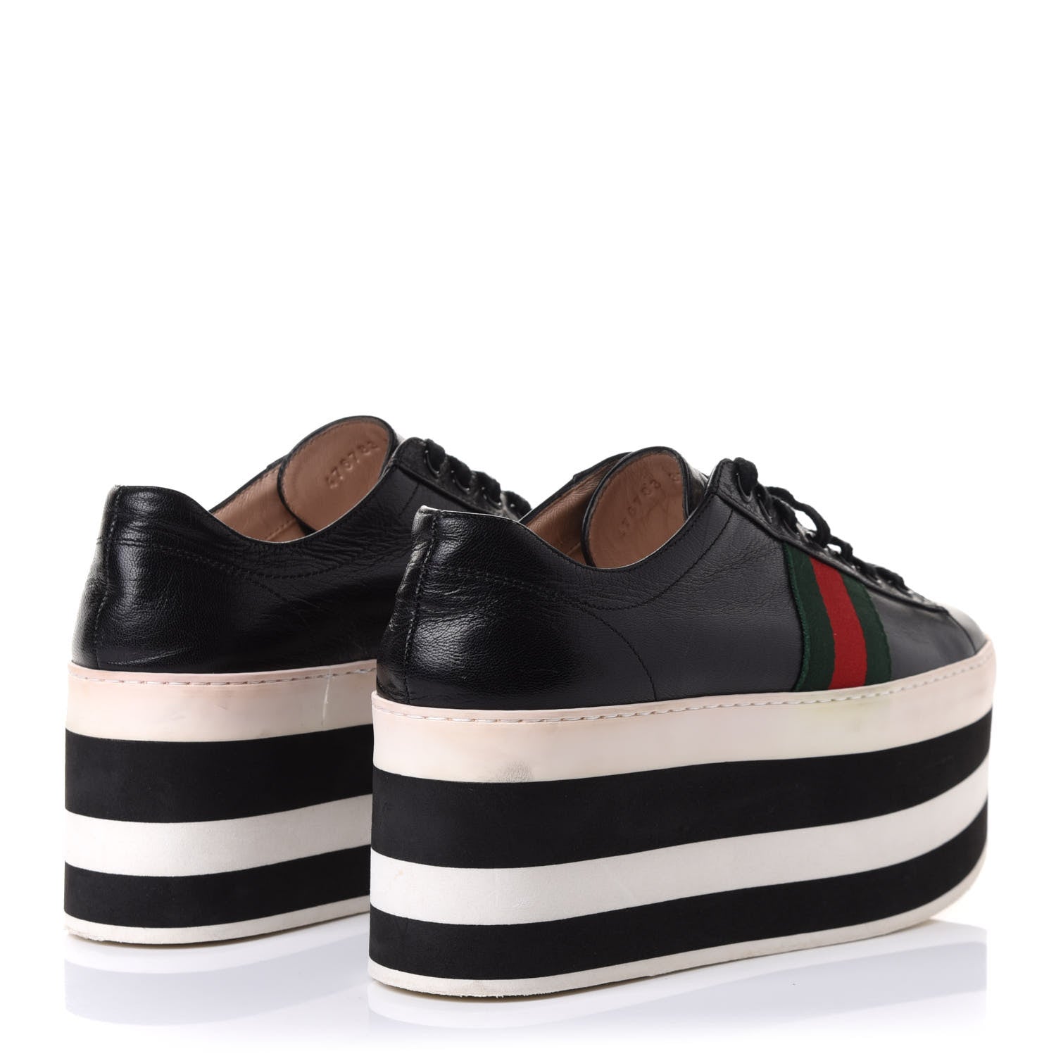 Gucci Malaga Kid Peggy Platform Sneakers 37.5 Black White 4 of 10