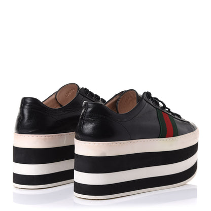 Gucci Malaga Kid Peggy Platform Sneakers 37.5 Black White 4 of 10