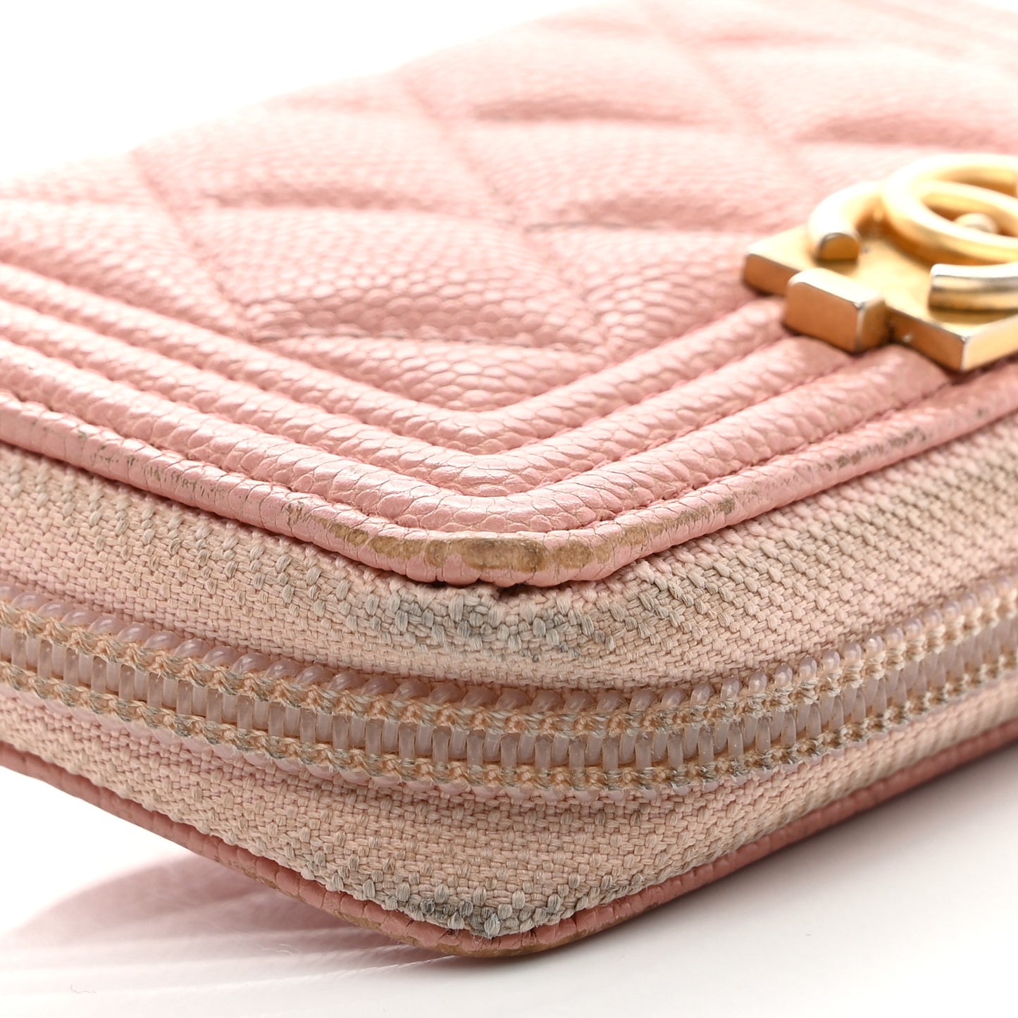 Caviar Quilted Boy Zip Around Coin Purse Wallet Light Pink