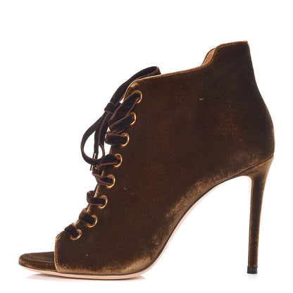Jimmy Choo Velvet Lace Up Mavy 100 Booties 38.5 Amber 1 of 14