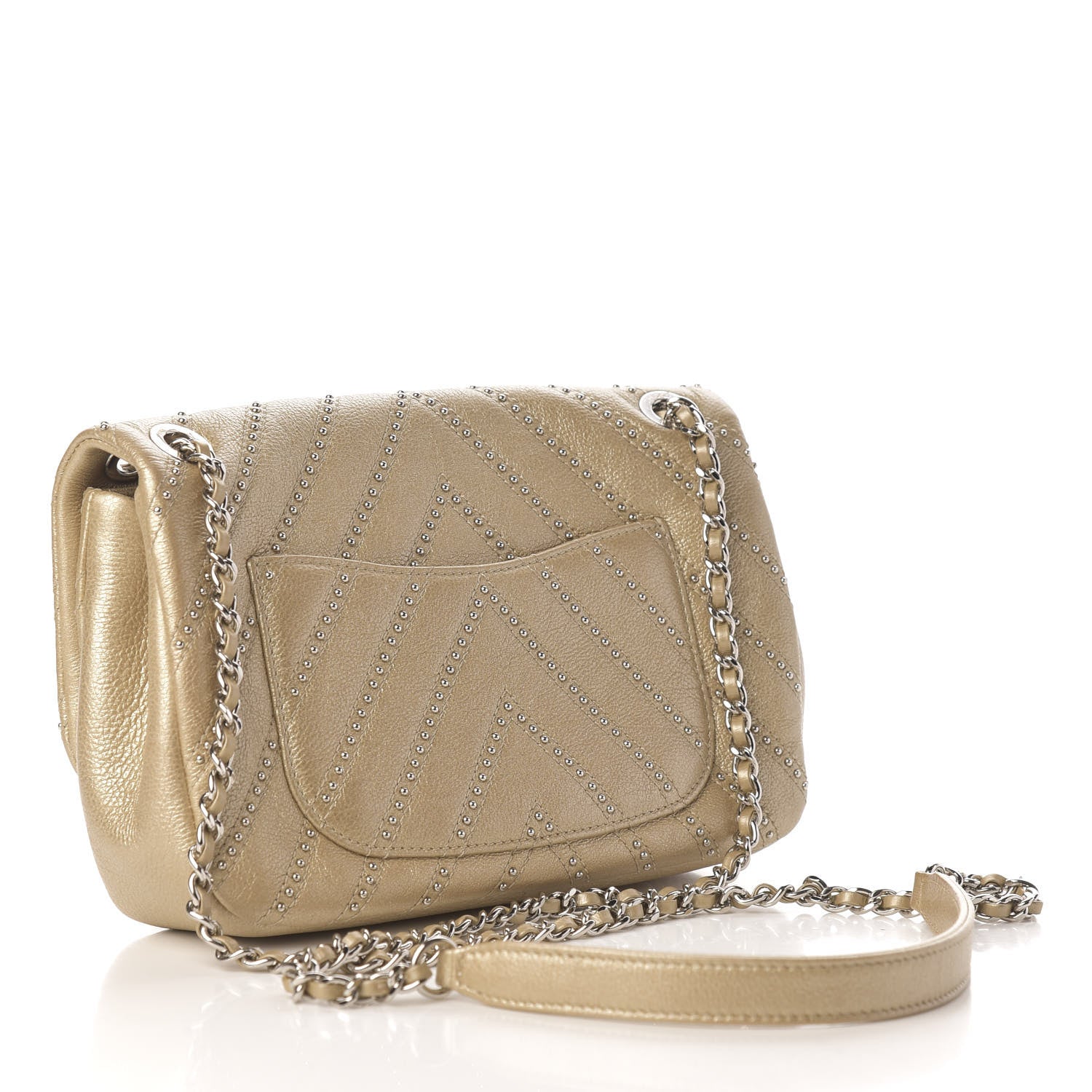 Chanel Calfskin Studded Chevron Quilted Small Stud Wars Flap Gold 3 of 9