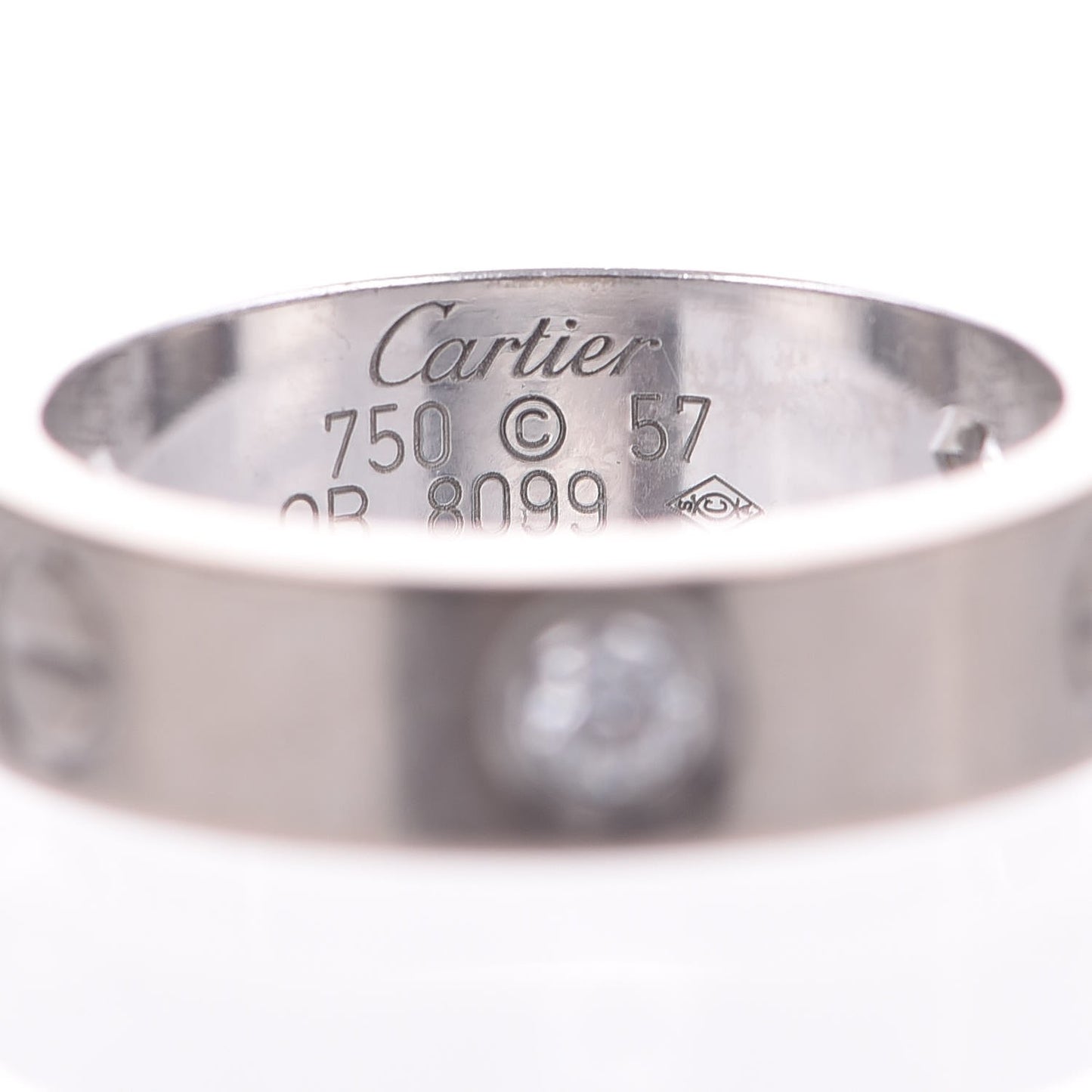18K White Gold 3 Diamond 5.5mm LOVE Ring 57 8