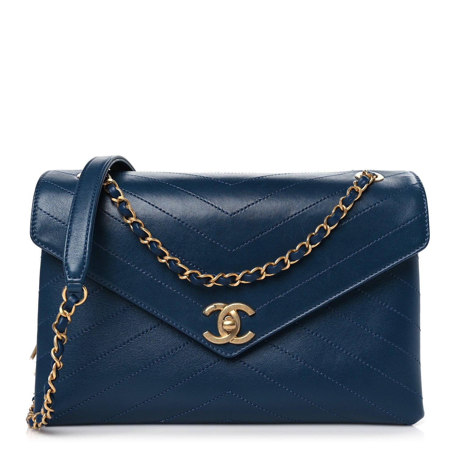 Chanel Lambskin Chevron Stitched Medium Envelope Flap Blue 1 of 9