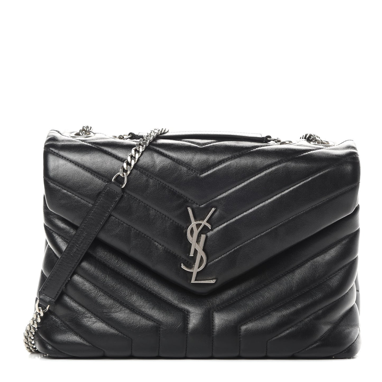 Calfskin Y Quilted Monogram Medium Loulou Chain Satchel Black
