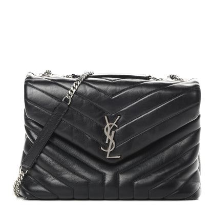 Saint Laurent Calfskin Y Quilted Monogram Medium Loulou Chain Satchel Black 1 of 20