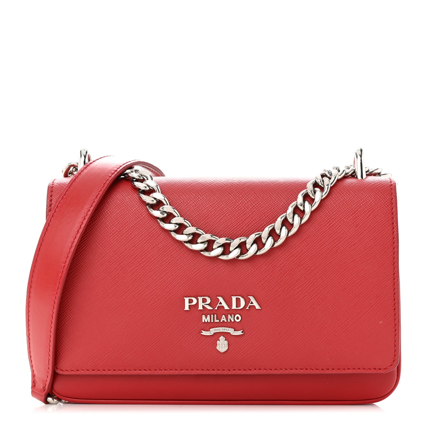 Prada Saffiano Soft Calfskin Chain Crossbody Bag Fuoco 1 of 12