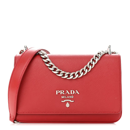 Prada Saffiano Soft Calfskin Chain Crossbody Bag Fuoco 1 of 12