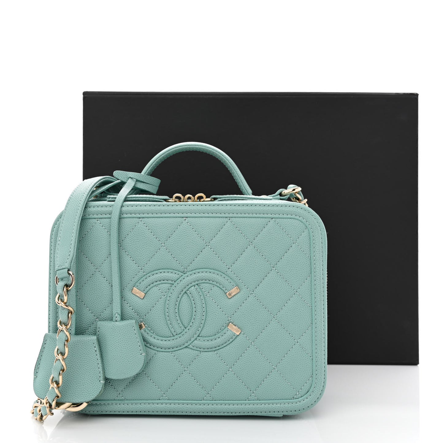 Caviar Quilted Medium CC Filigree Vanity Case Light Blue