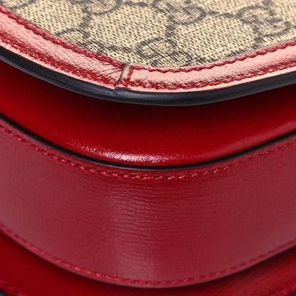 Gucci GG Supreme Monogram Azalea Calfskin Horsebit 1955 Shoulder Bag Beige Ebony New Cherry Red 10 of 14
