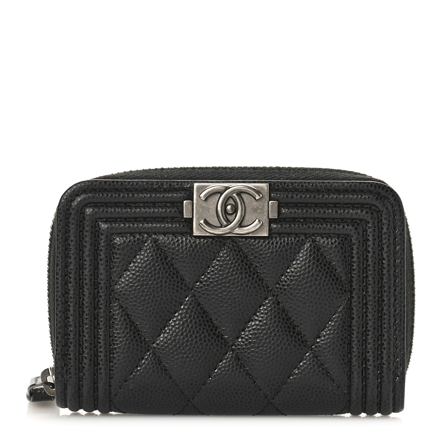 Caviar Quilted Boy Zip Around Coin Purse Wallet Black