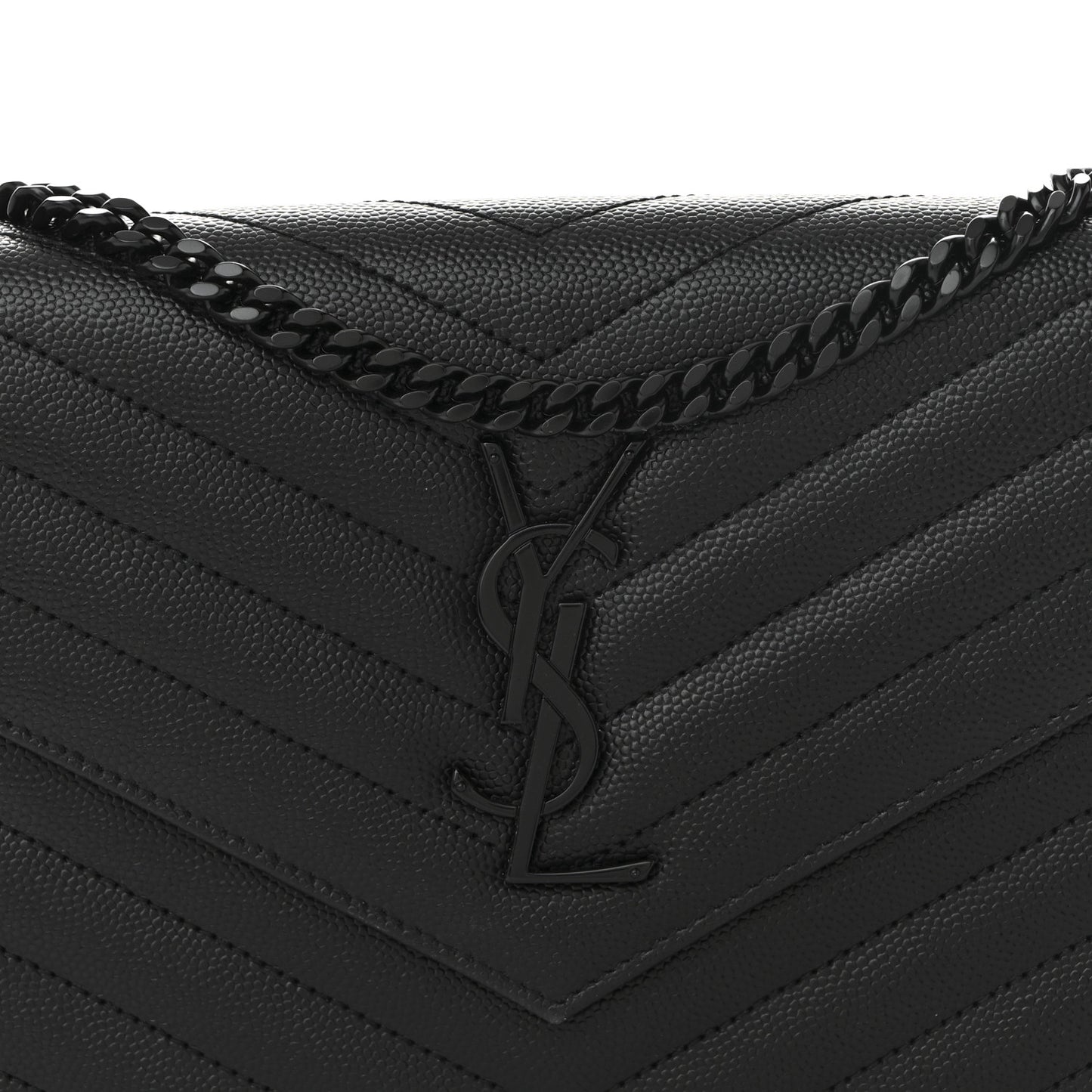 Grain De Poudre Matelasse Chevron Monogram Monochrome Chain Wallet Black