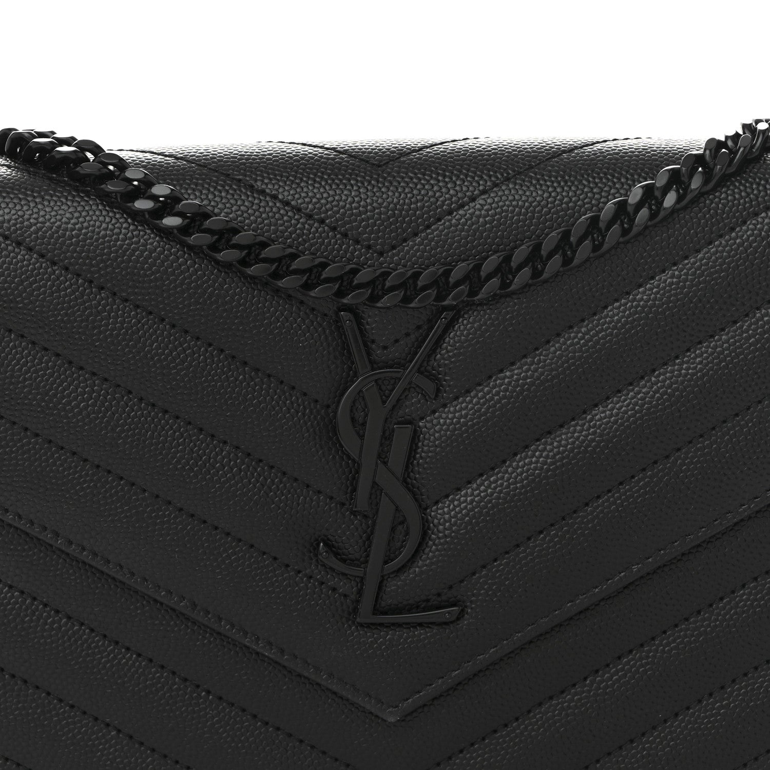 Saint Laurent Grain De Poudre Matelasse Chevron Monogram Monochrome Chain Wallet Black 8 of 11