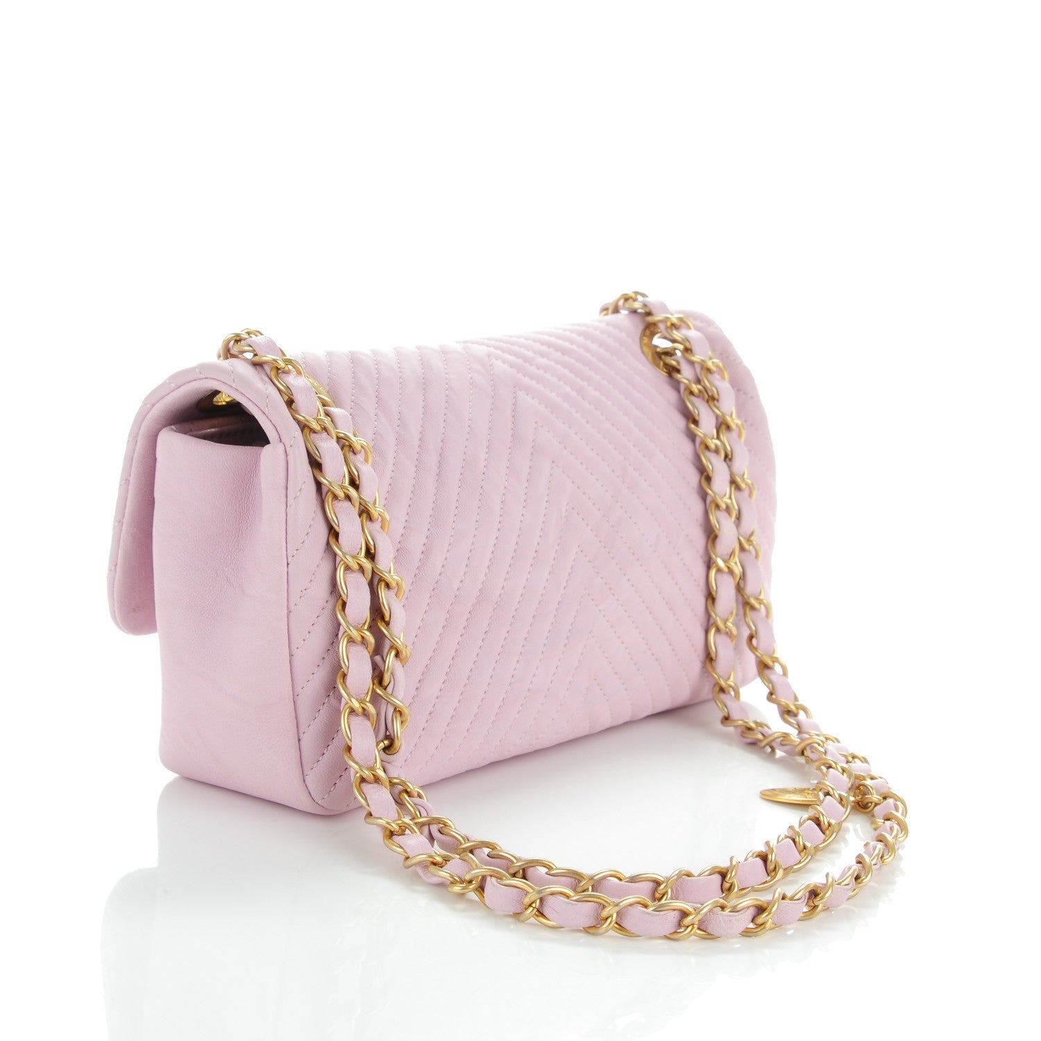 Chanel Wrinkled Lambskin Chevron Quilted Small Flap Light Pink 3 of 8