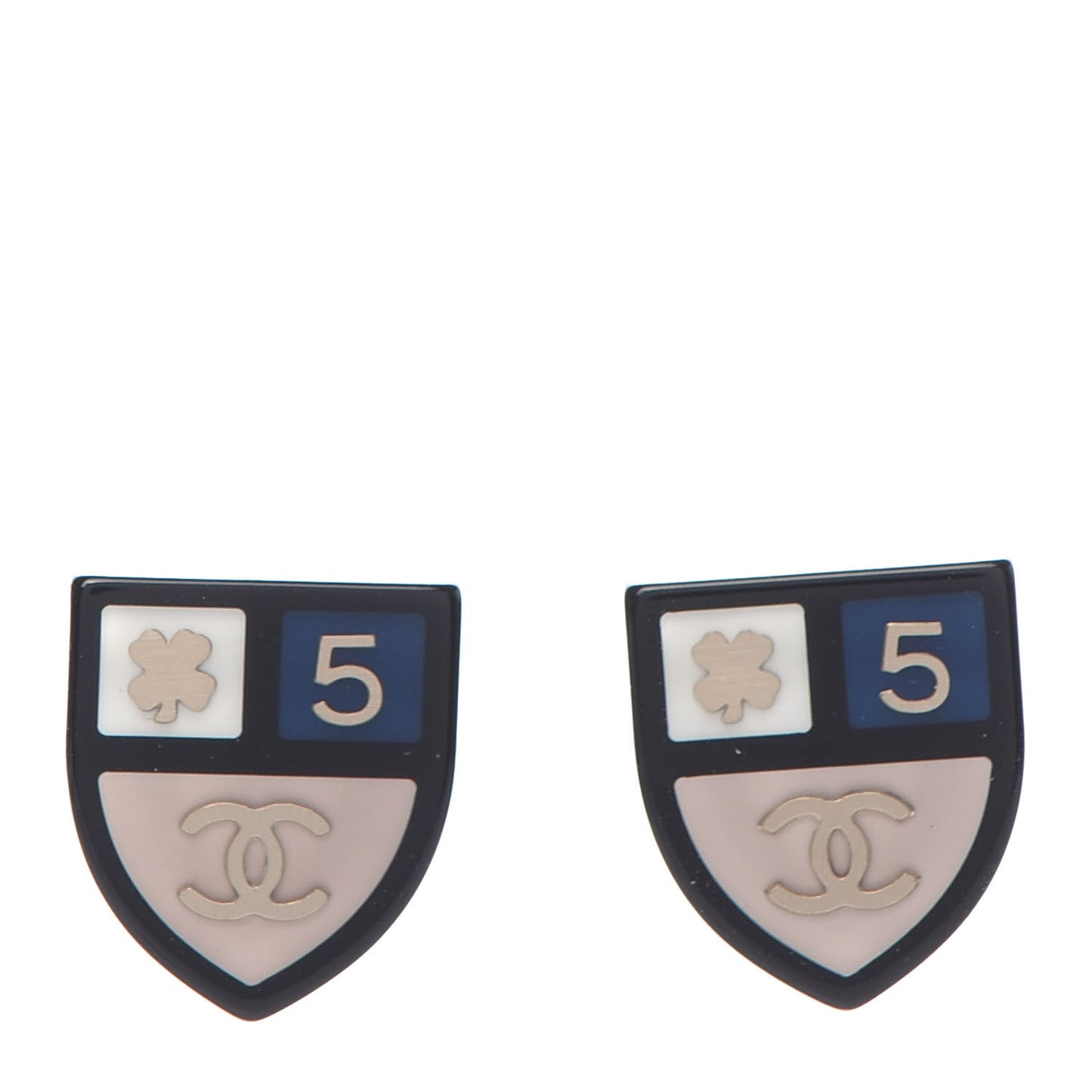 Enamel CC Shield Earrings Gold Black