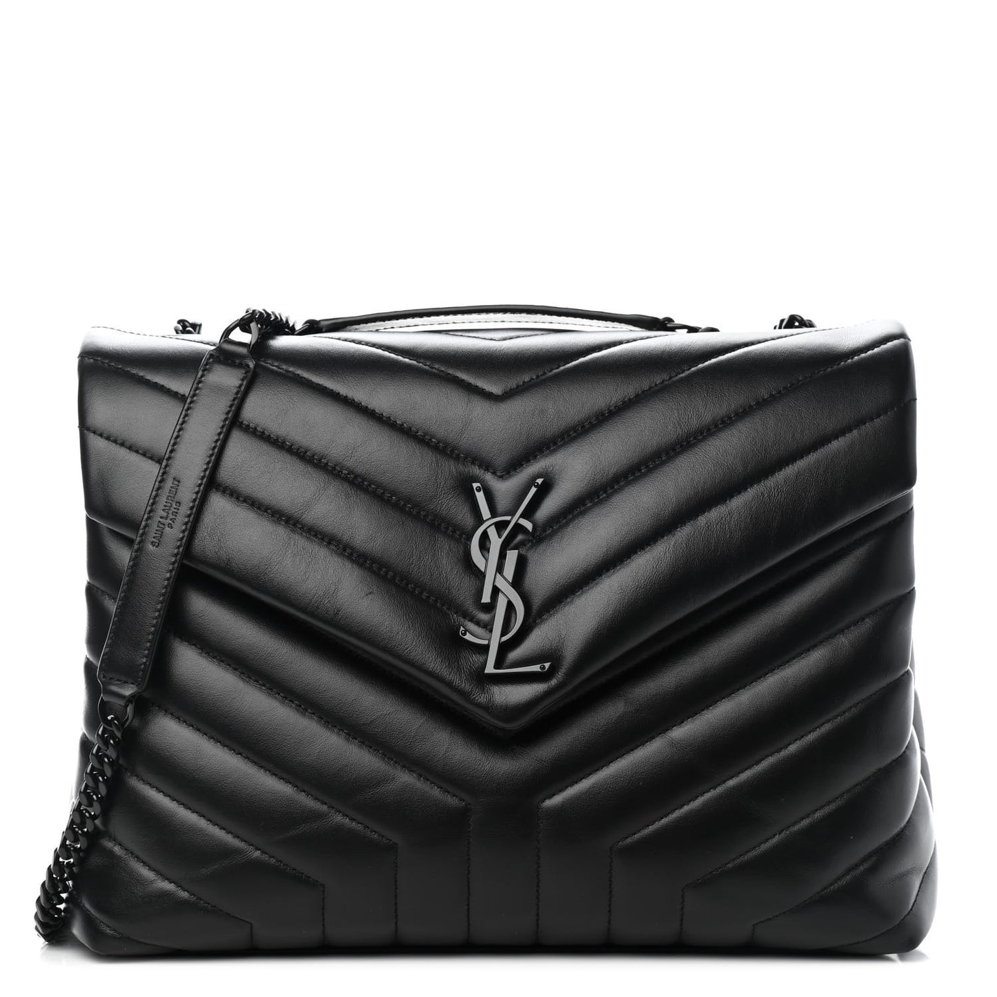 Calfskin Y Quilted Monogram Medium Loulou Chain Satchel Black